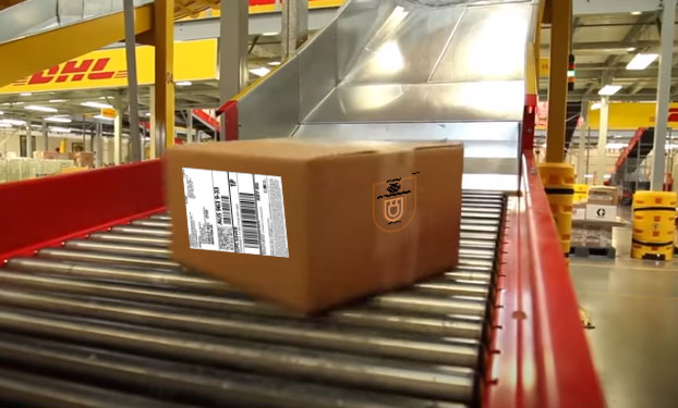 DHL sorting carton conveyor belt