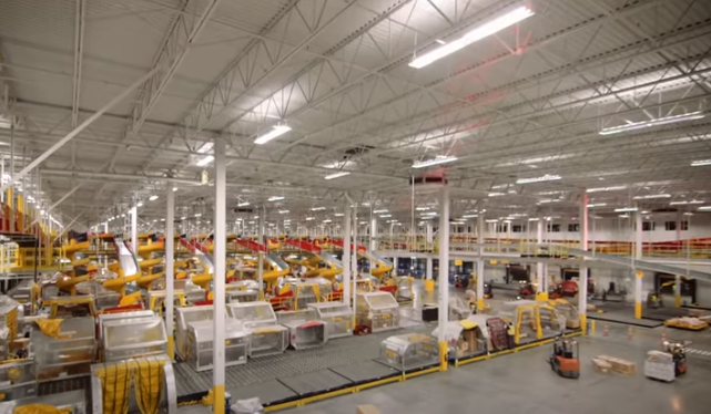 DHL distrbution centre automated robotic sorting
