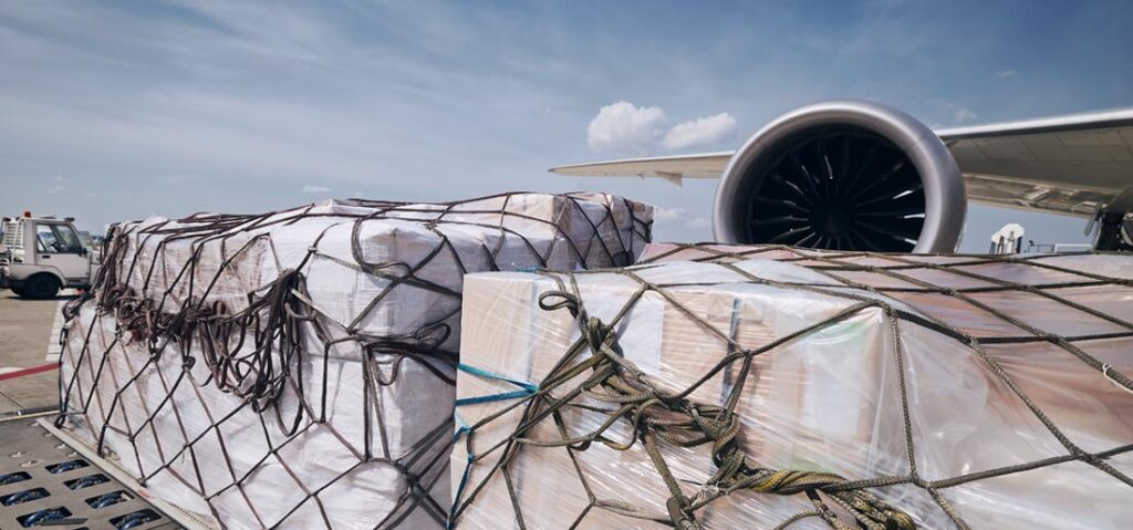 air freight cargo close up plane freight cages net