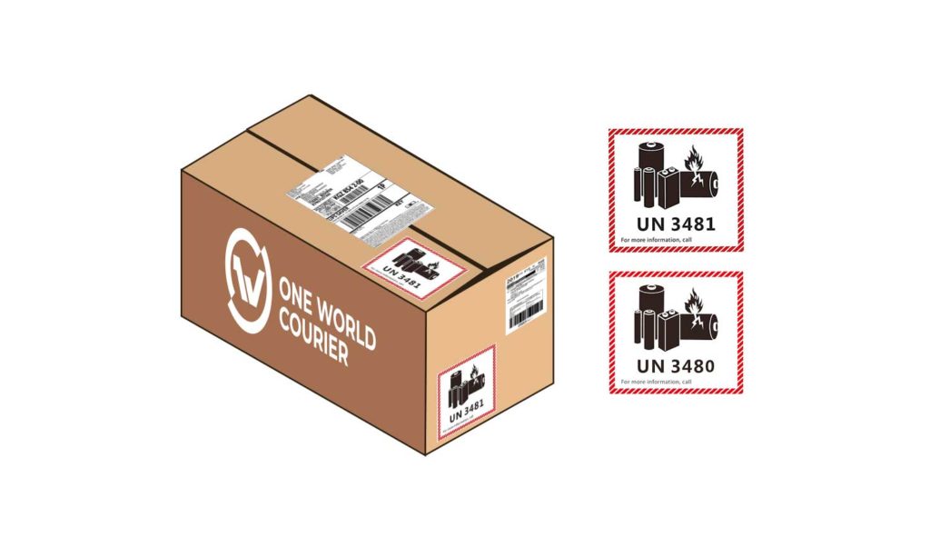 Lithium battery dangerous goods labels on a box