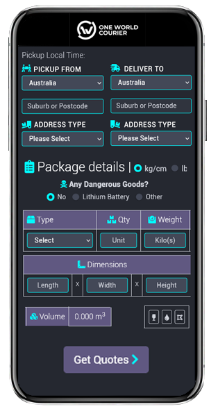 one world courier freight management screen mobile device