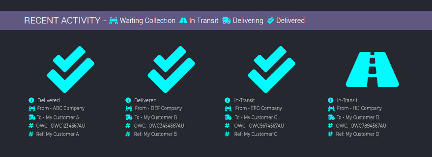 one world courier shipment tracking showing orders placed